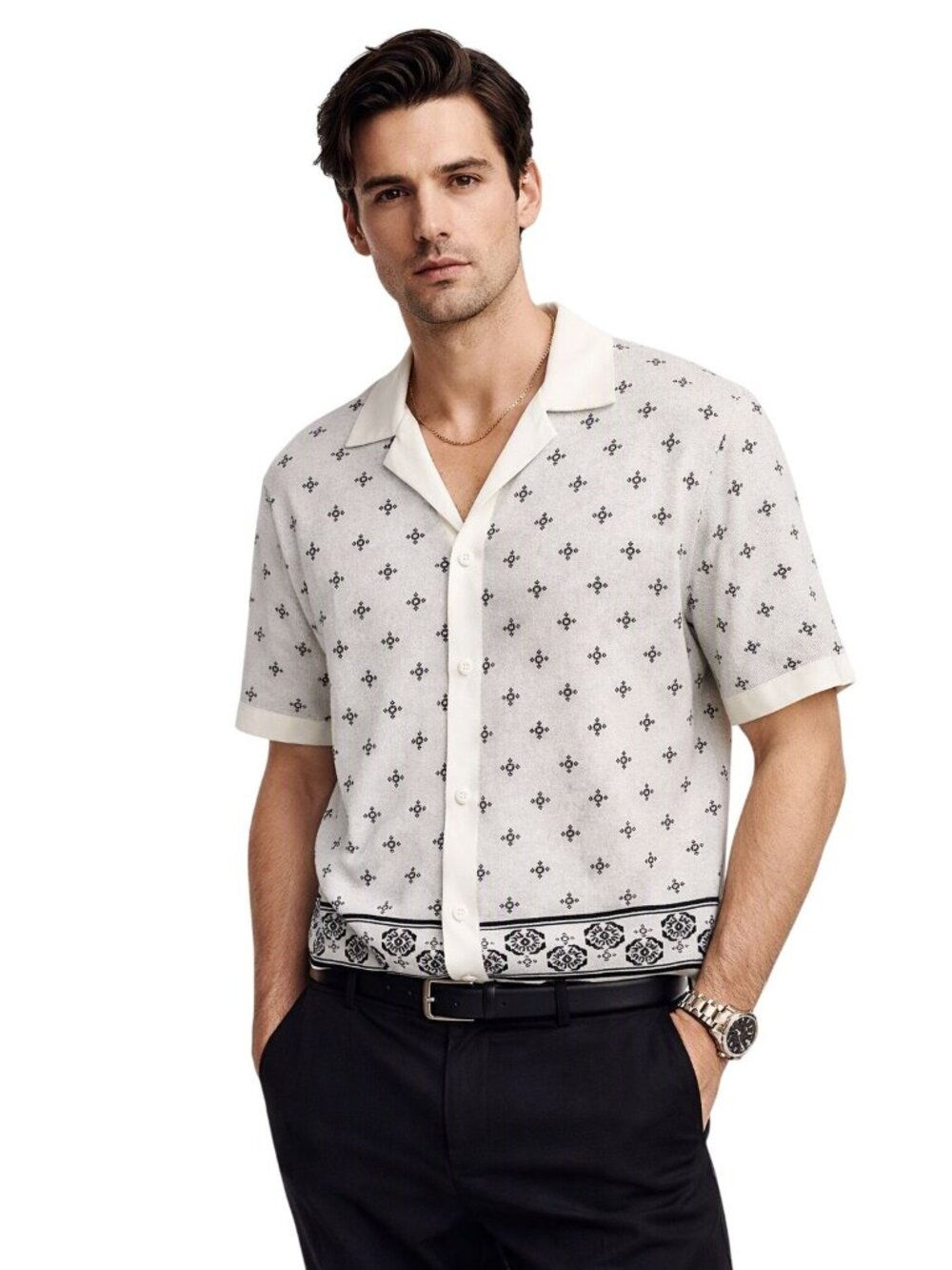 Original Use White S/S Lightweight Cardigan Sweater Button-Up Polo Shirt Men L